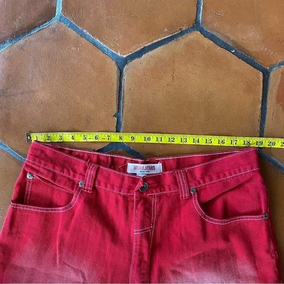 Muka Mukawear Red Distressed Wide Leg Embroideredjeans size 38 X 30